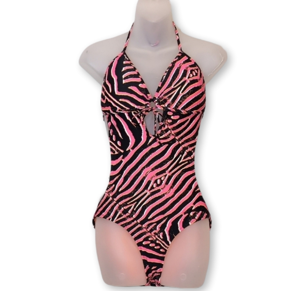 Body Glove Smoothies Sexylicious Love Bra One Piece Monkini Swimsuit Zebra Large